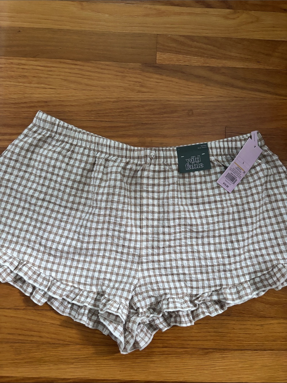 wild fable Beige and White Gingham Ruffle Hem Shorts